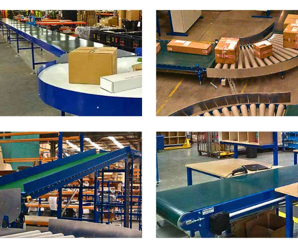 warehouse packing and transport conveyors